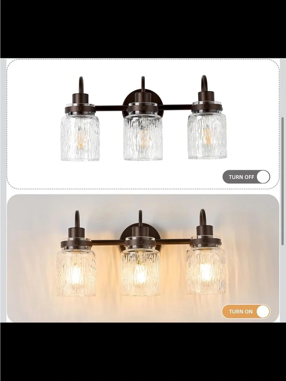 3-Light Hammered Glass Bathroom Vanity Light - Oil Rubbed Bronze - New in Box